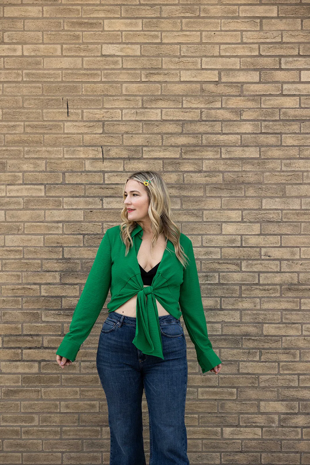 celine tie up top in green