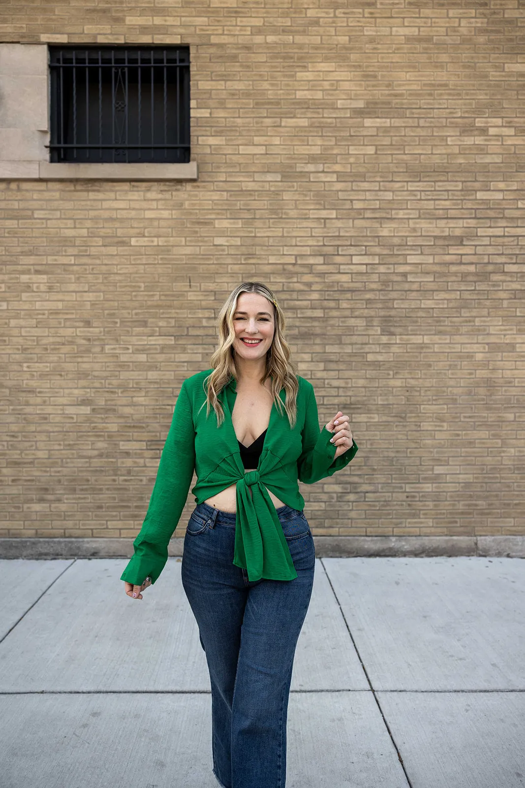 celine tie up top in green