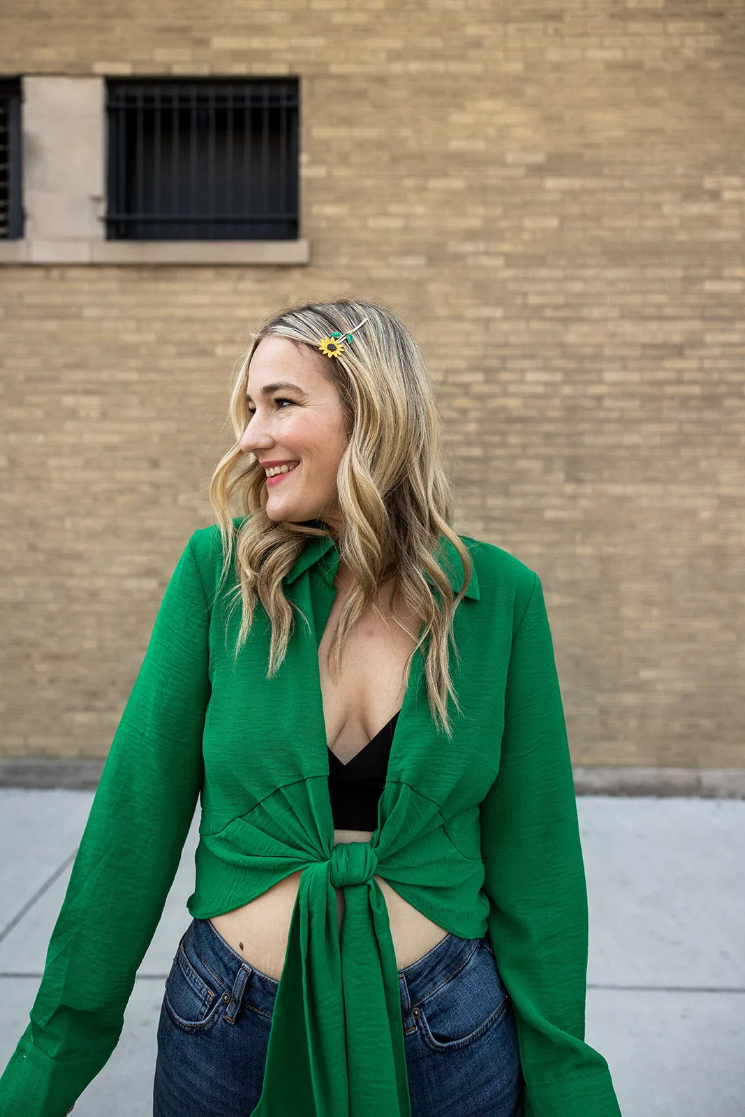 celine tie up top in green