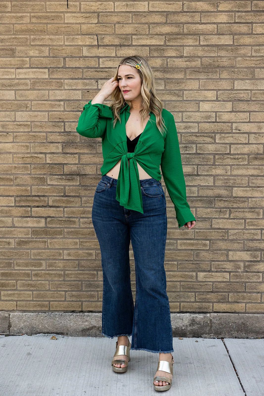 celine tie up top in green