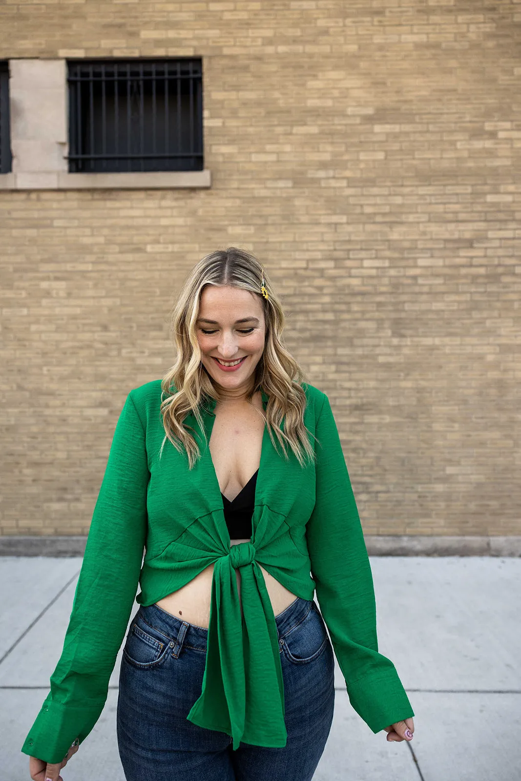 celine tie up top in green