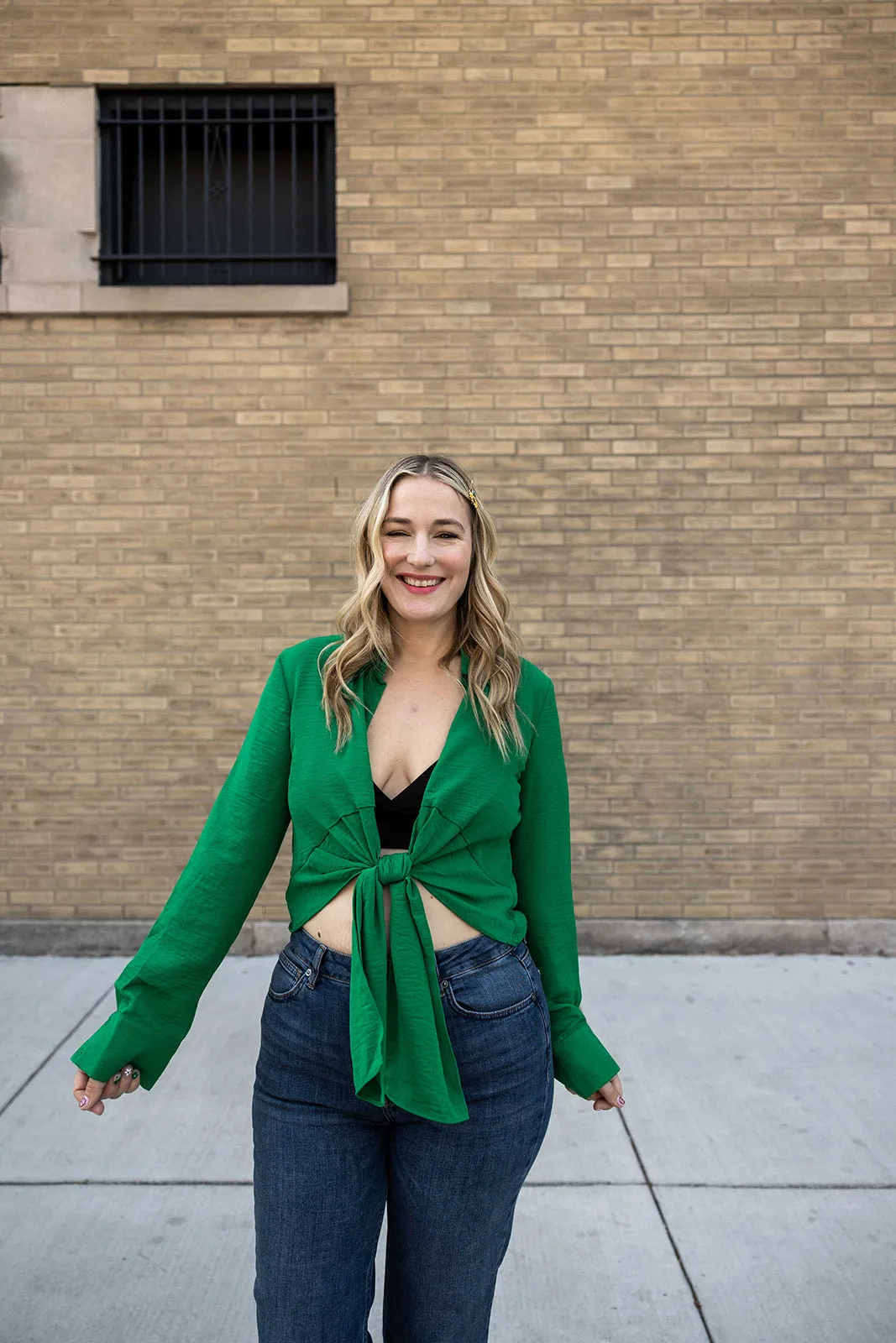 celine tie up top in green