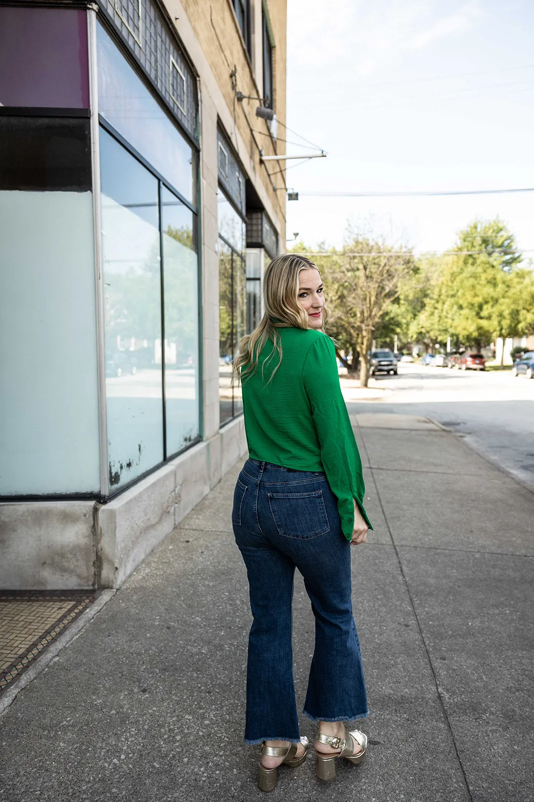 celine tie up top in green