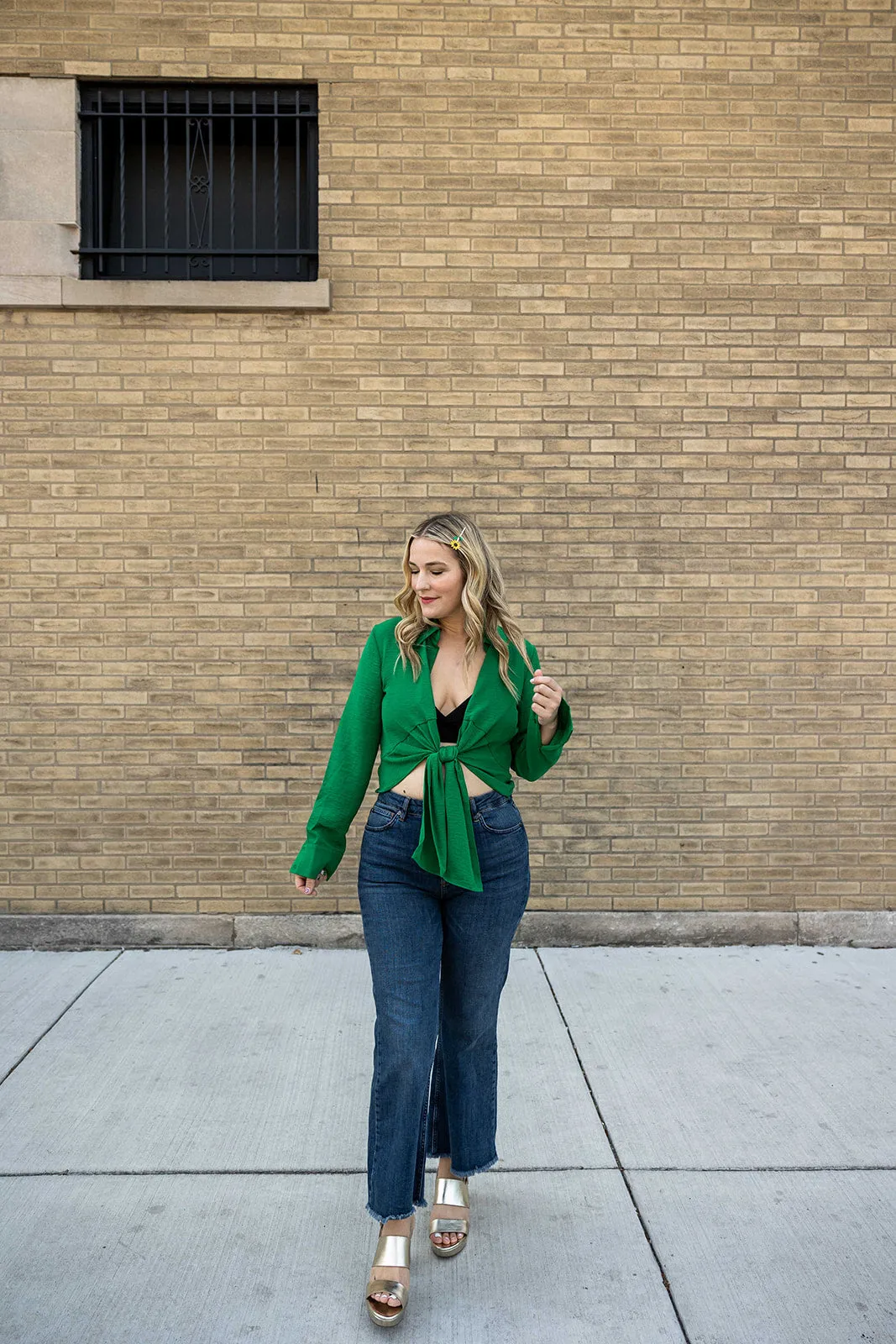 celine tie up top in green