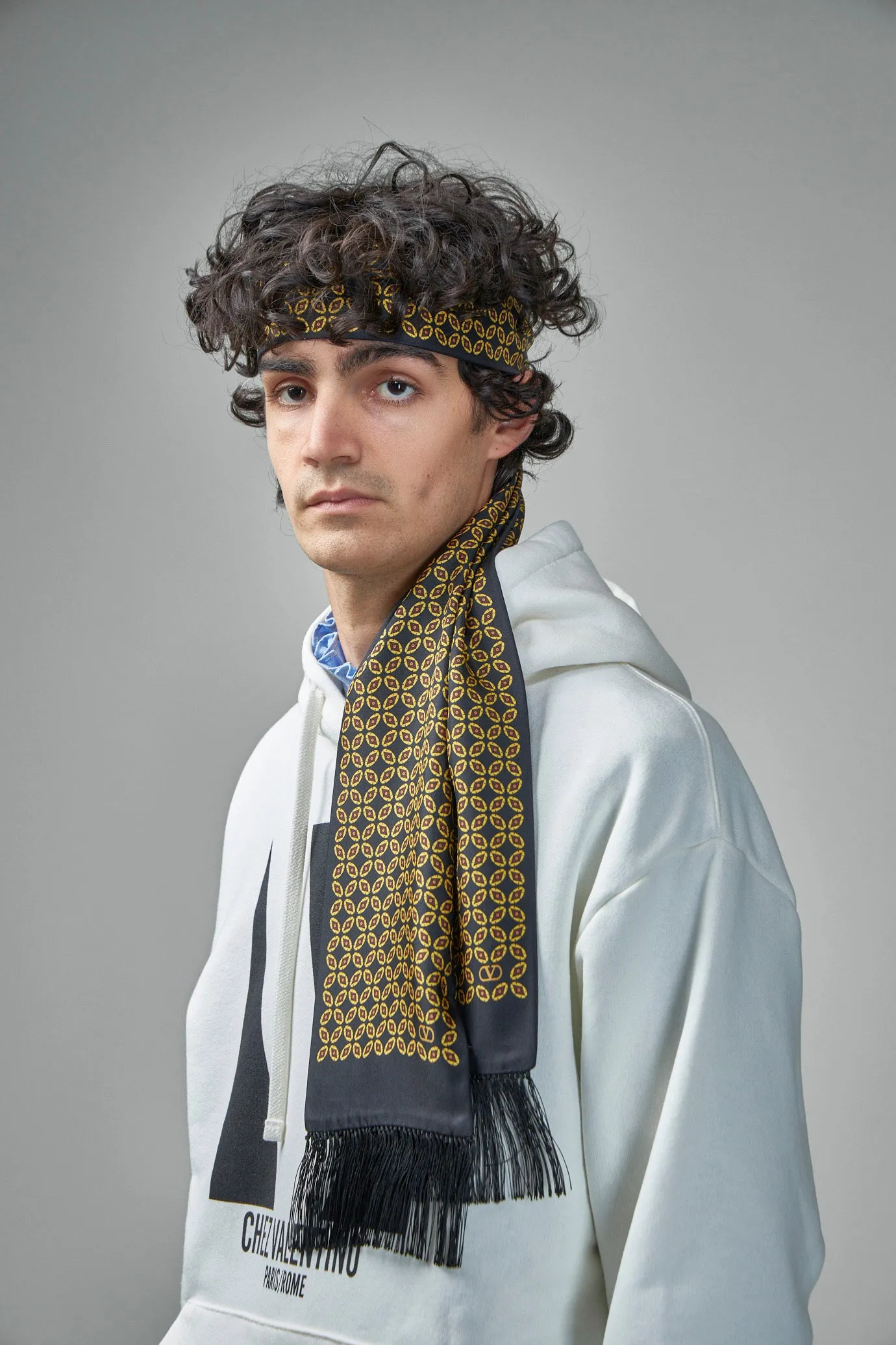 Chamber Silk Bandeau Scarf with Fringe
