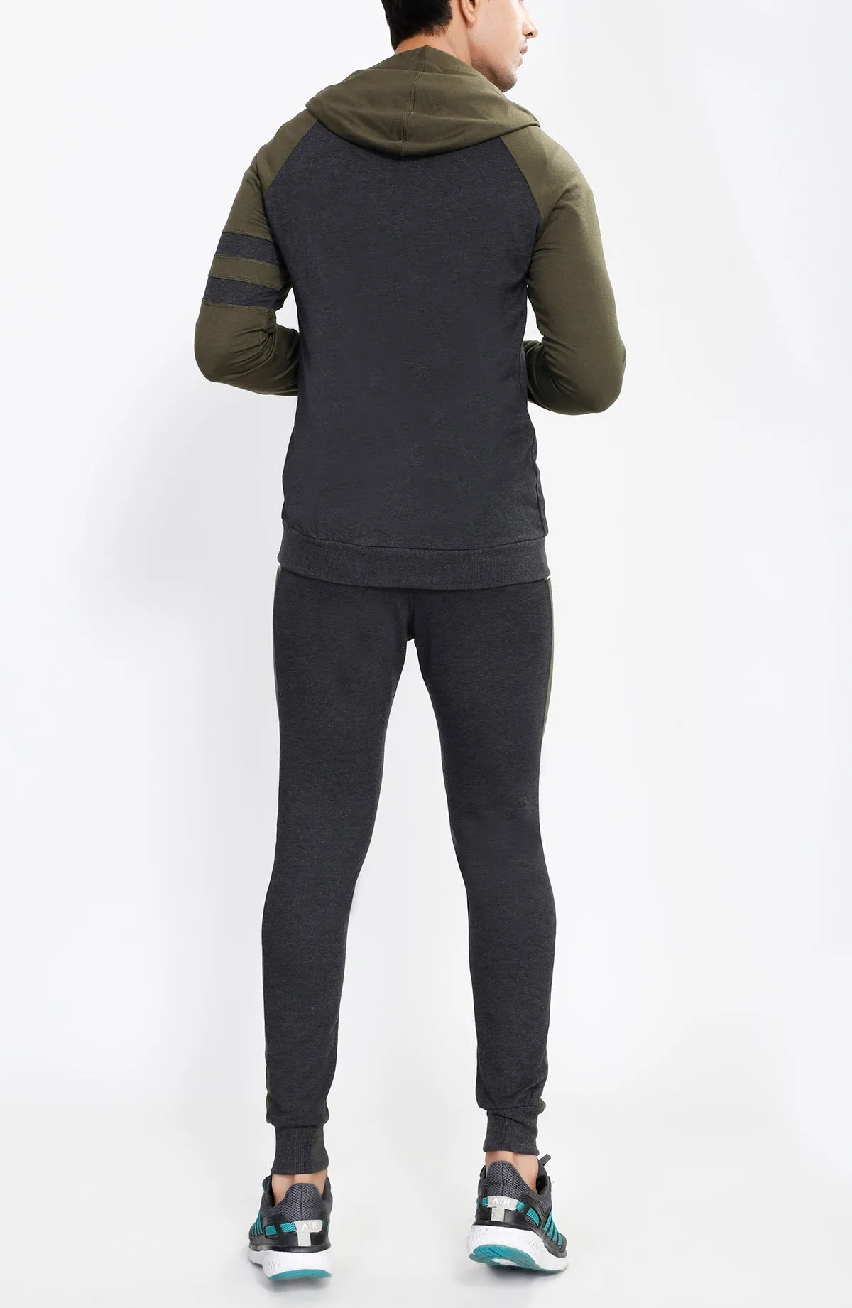 Charcoal Hooded Tracksuit with Millitary Green Contrast