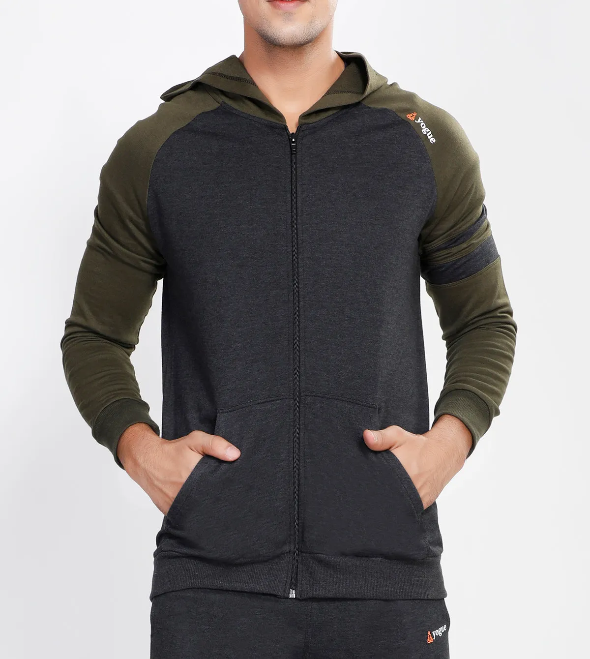 Charcoal Hooded Tracksuit with Millitary Green Contrast
