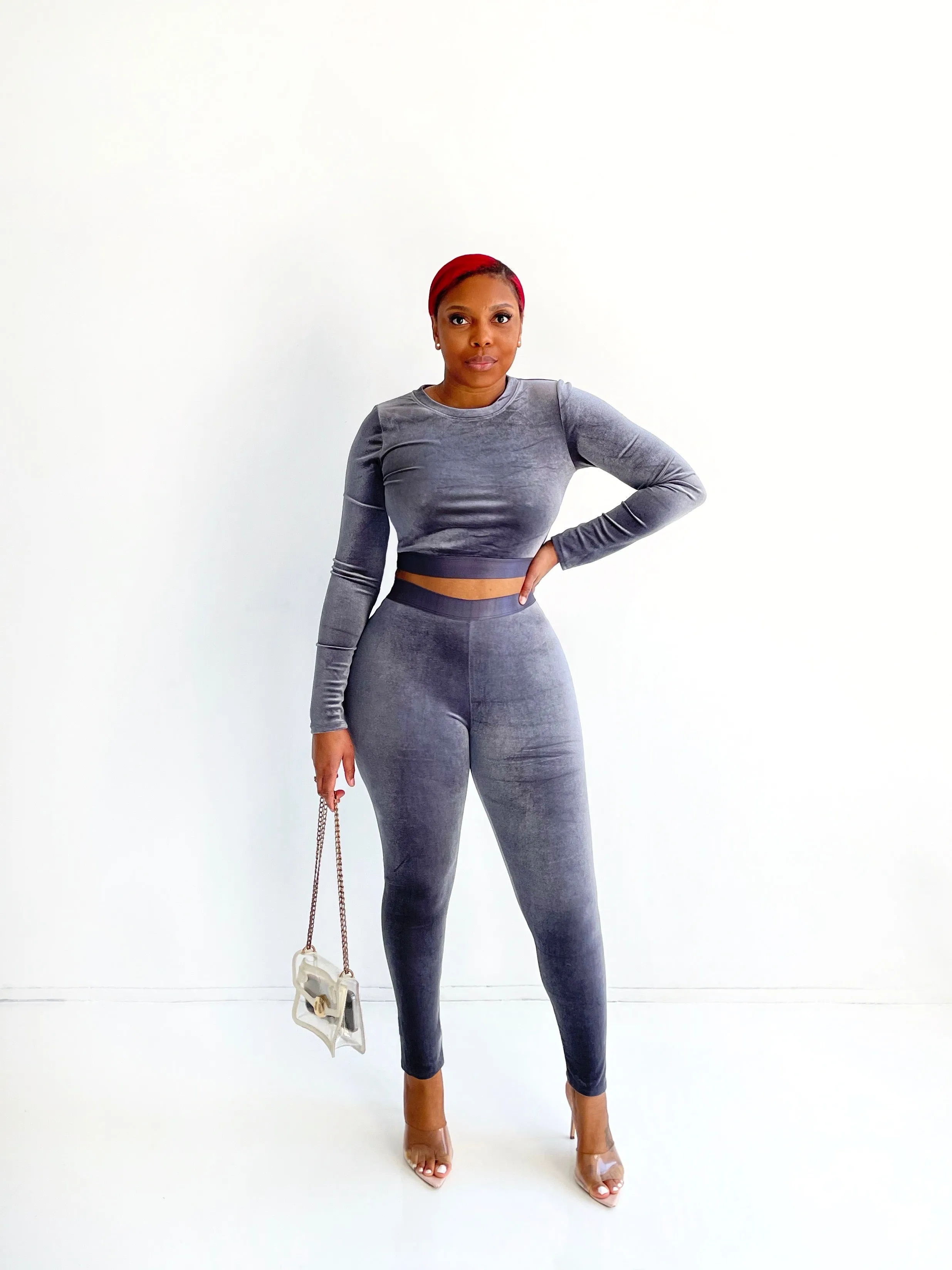 Cherish Me Velour 2pc Set in Gray