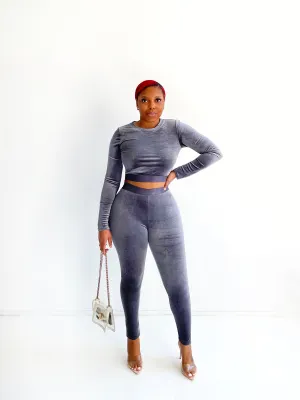 Cherish Me Velour 2pc Set in Gray