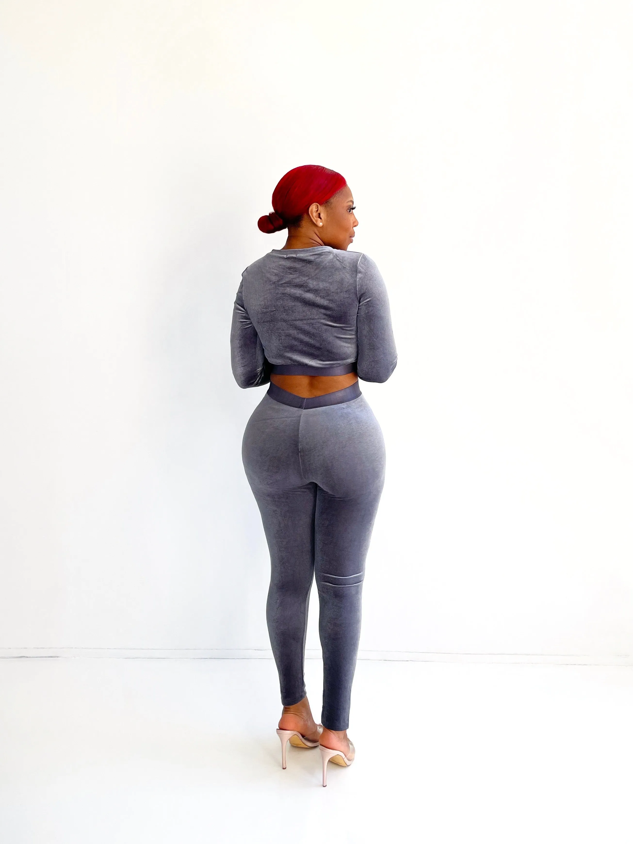 Cherish Me Velour 2pc Set in Gray