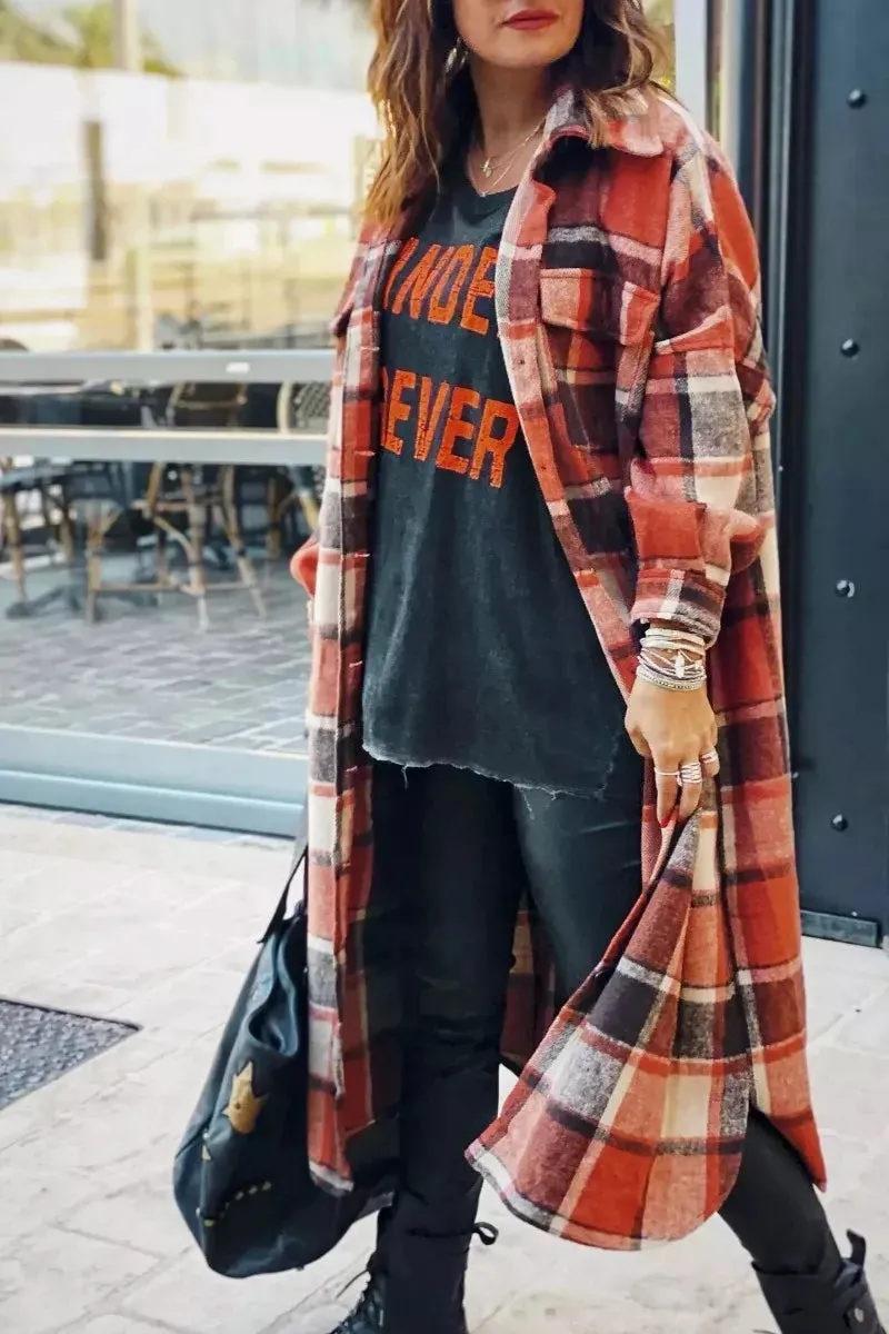 Chicindress Lapel Plaid Coat Tops