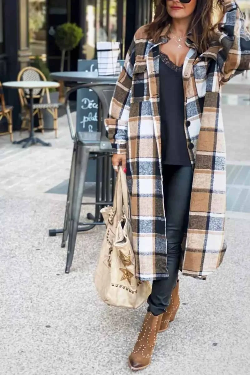 Chicindress Lapel Plaid Coat Tops