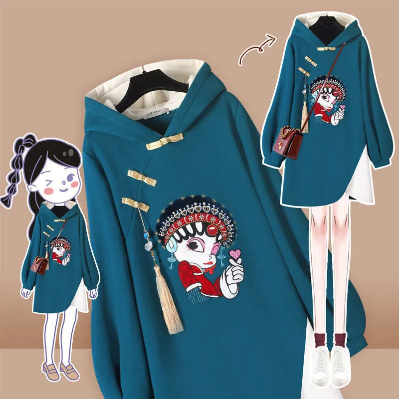 CHINOISERIE EMBROIDERED PLUS FLEECE HOODIE UB3300