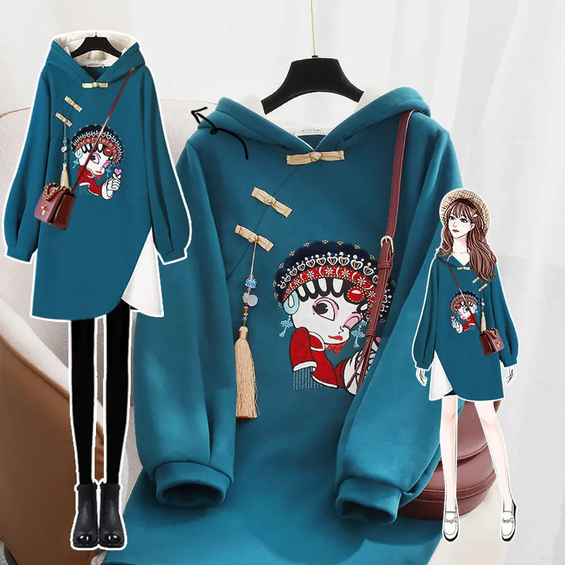 CHINOISERIE EMBROIDERED PLUS FLEECE HOODIE UB3300