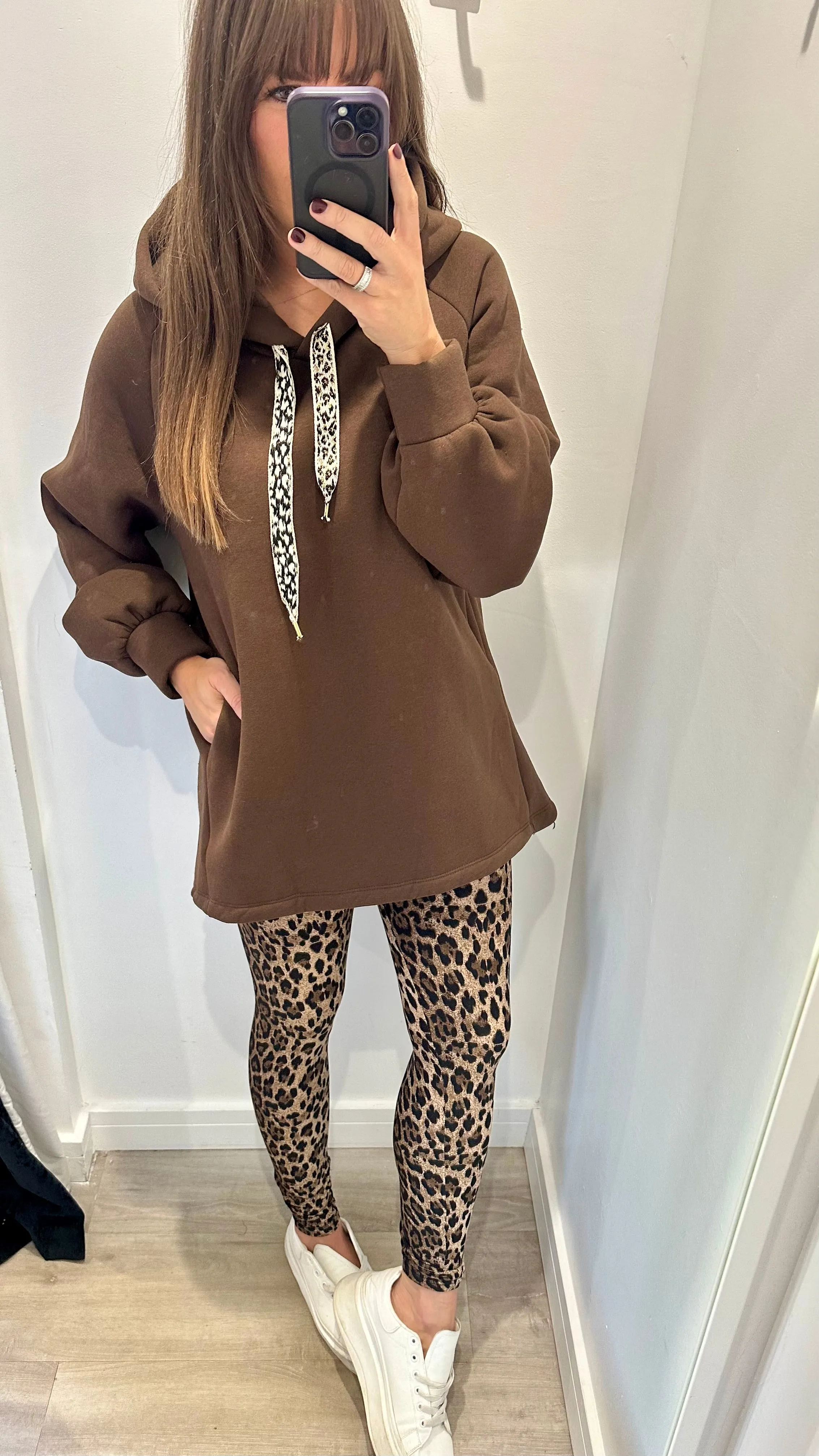CHOCOLATE LEOPARD DRAWSTRING HOODIE