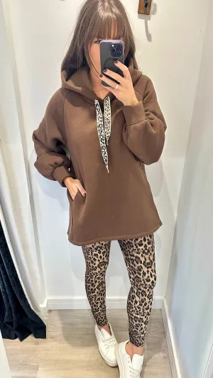 CHOCOLATE LEOPARD DRAWSTRING HOODIE