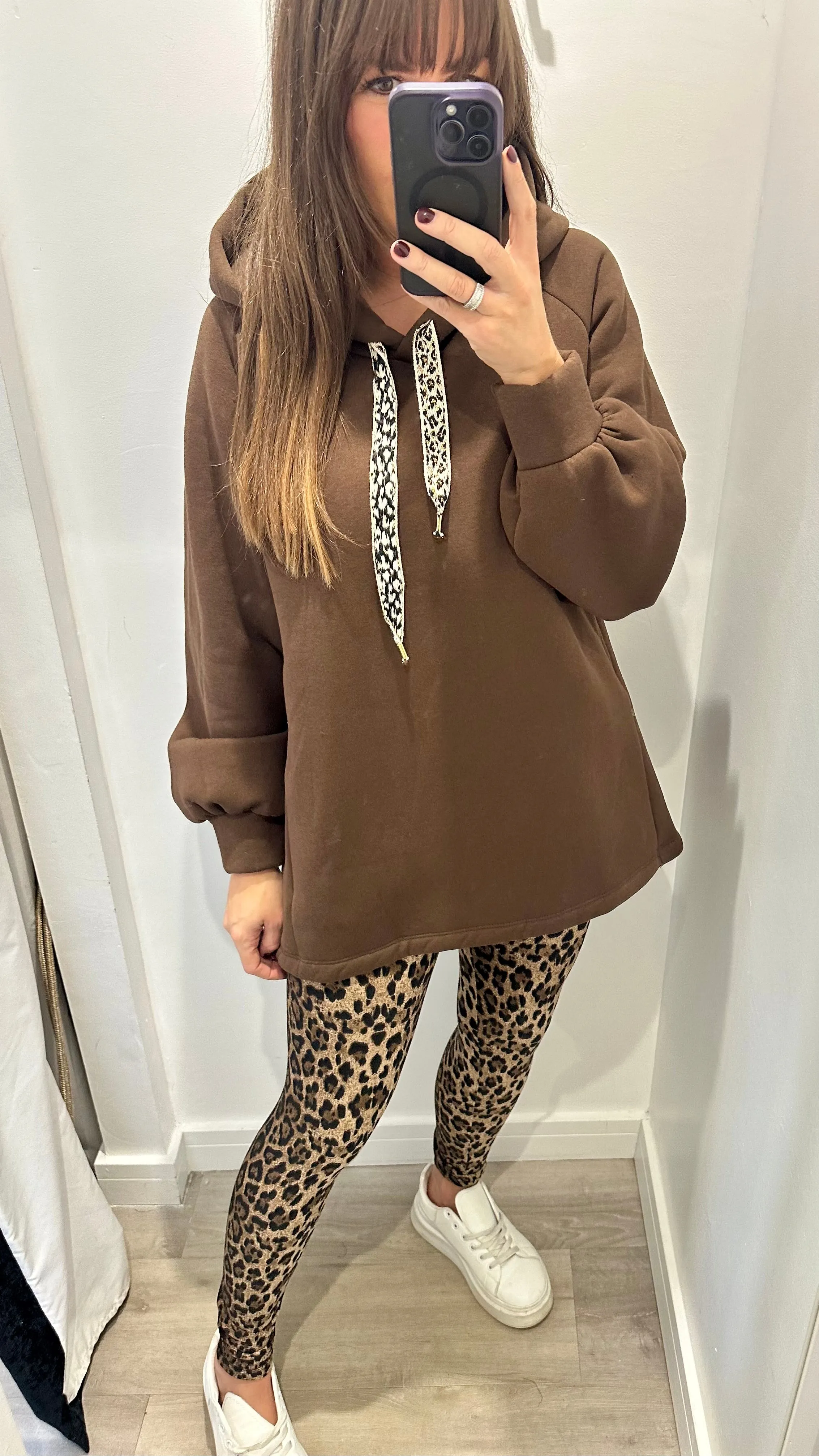 CHOCOLATE LEOPARD DRAWSTRING HOODIE