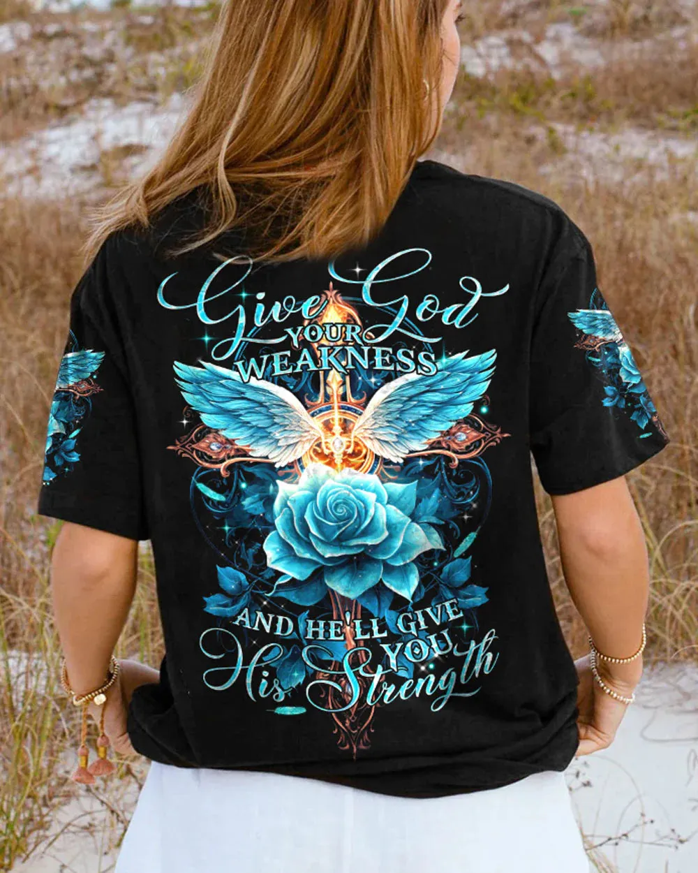 Christianartbag 3D T-Shirt For Women, He’ll Give You His Strength, Christian Shirt, Faithful Fashion, 3D Printed Shirts for Christian Women