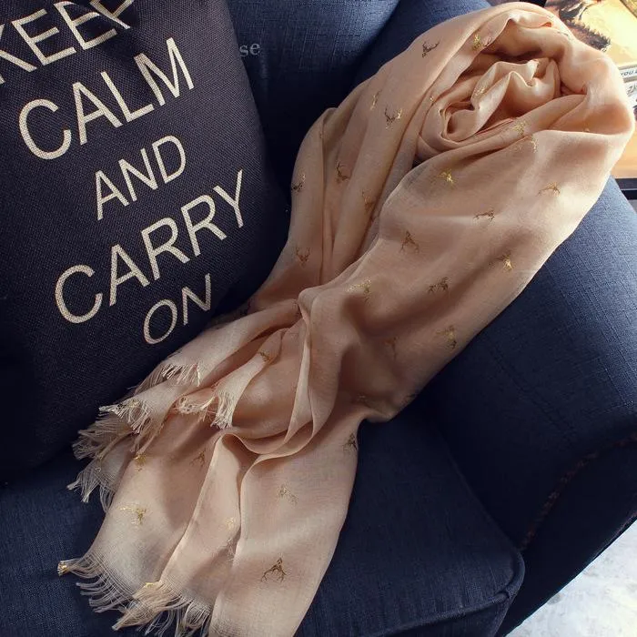Christmas Elk Printing Cotton Linen Blend Long Scarf Casual Travel Warm Ethnic Scarves Shawls