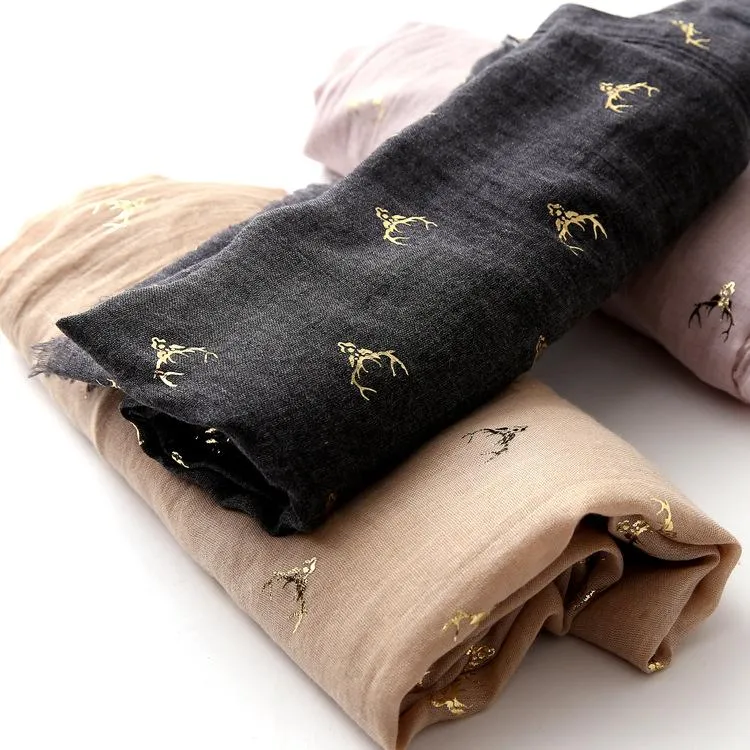Christmas Elk Printing Cotton Linen Blend Long Scarf Casual Travel Warm Ethnic Scarves Shawls