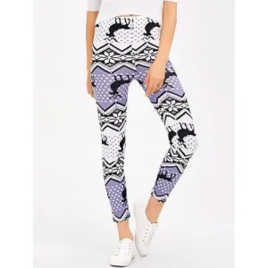 Christmas Fair Isle Stretchy Leggings - Light Purple L