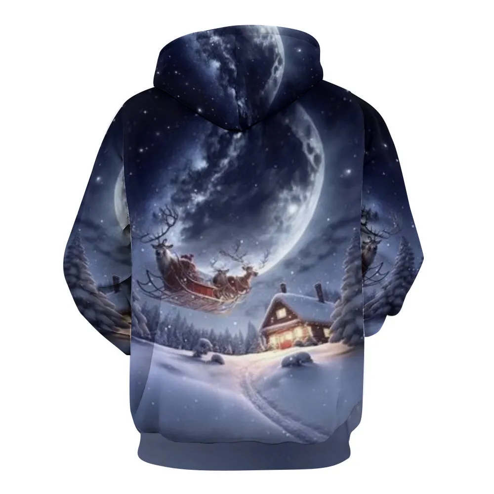 Christmas Festival Winter Snow Graphic Pullover With Kangaroo Pocket Hoodies
