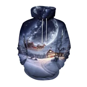 Christmas Festival Winter Snow Graphic Pullover With Kangaroo Pocket Hoodies
