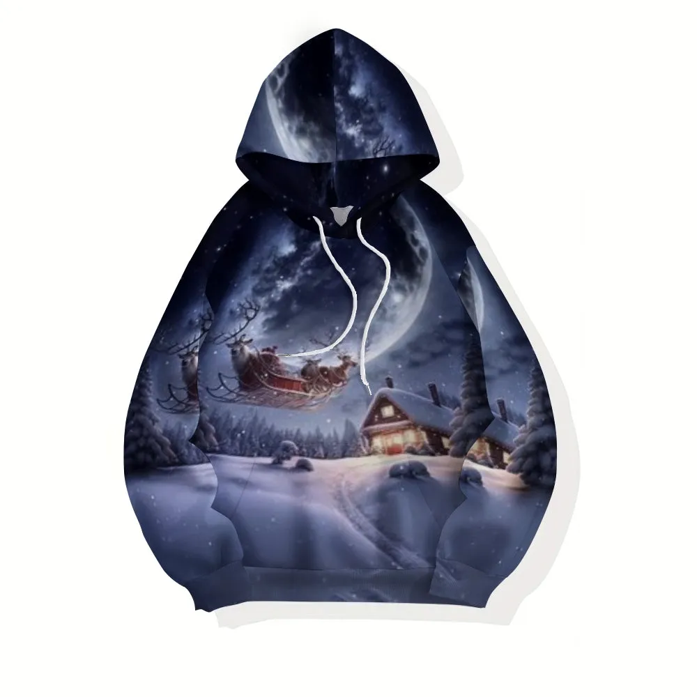 Christmas Festival Winter Snow Graphic Pullover With Kangaroo Pocket Hoodies