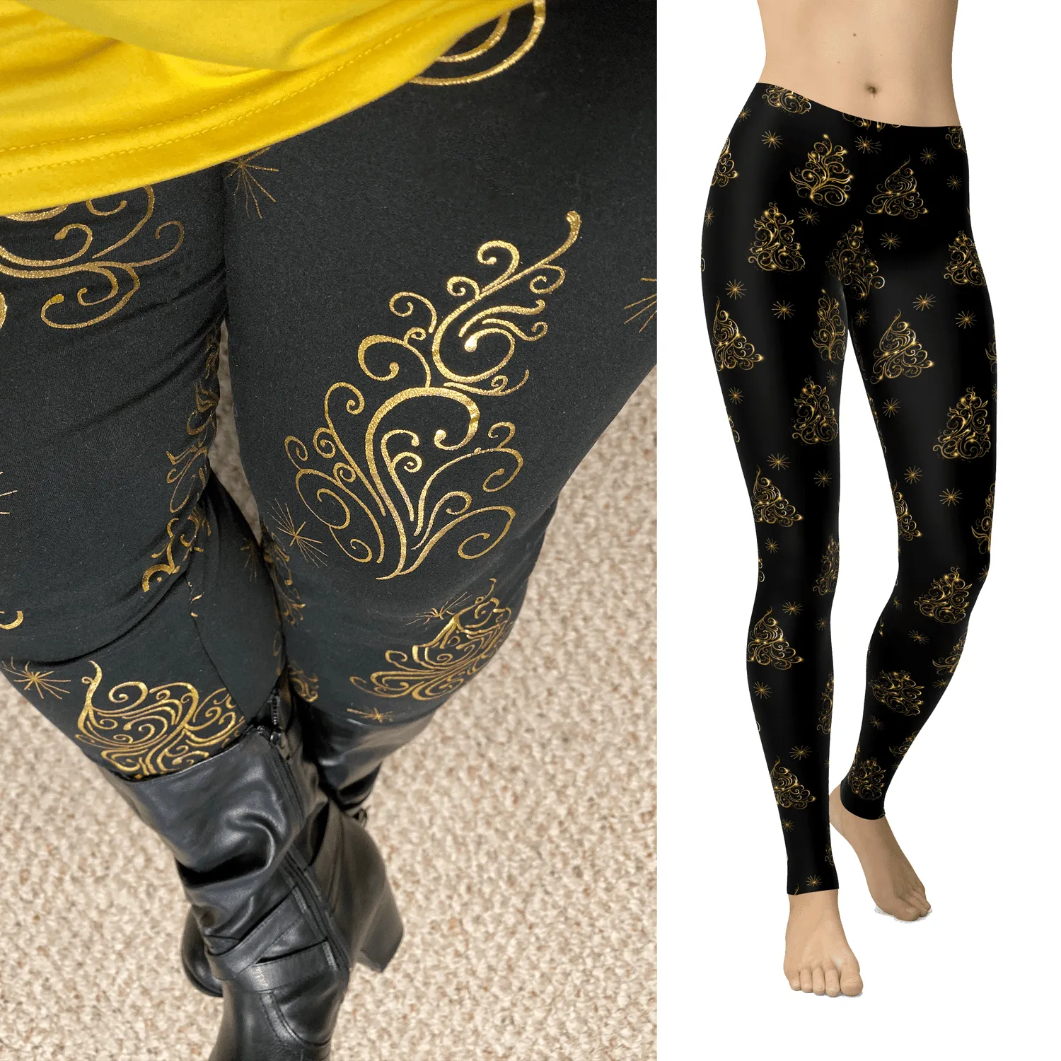 Christmas Glitter Tree Leggings Holiday Trees with Real Glitter and Pockets