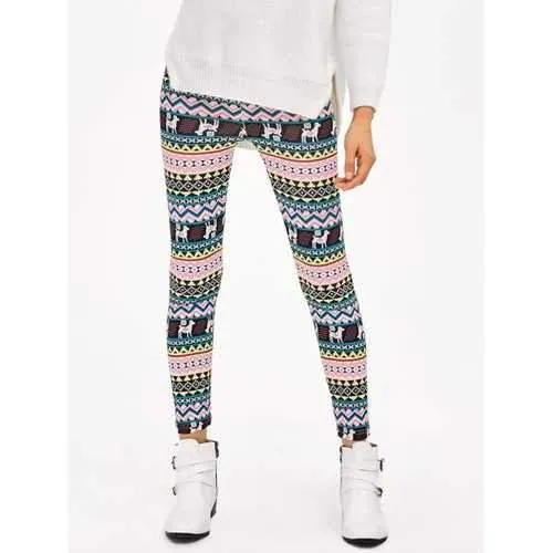 Christmas Patterned Stretchy Aztec Print Leggings - M