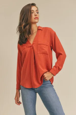 Collared Pocket Shirt -V neckline Top...
