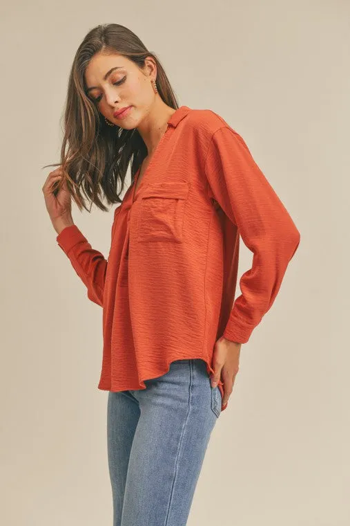 Collared Pocket Shirt -V neckline Top...