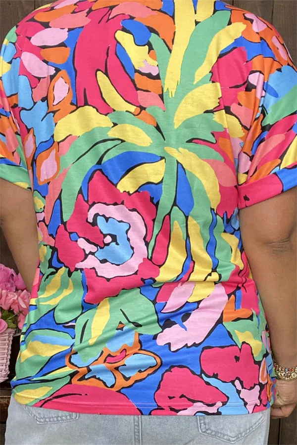 Colorful print short sleeve top