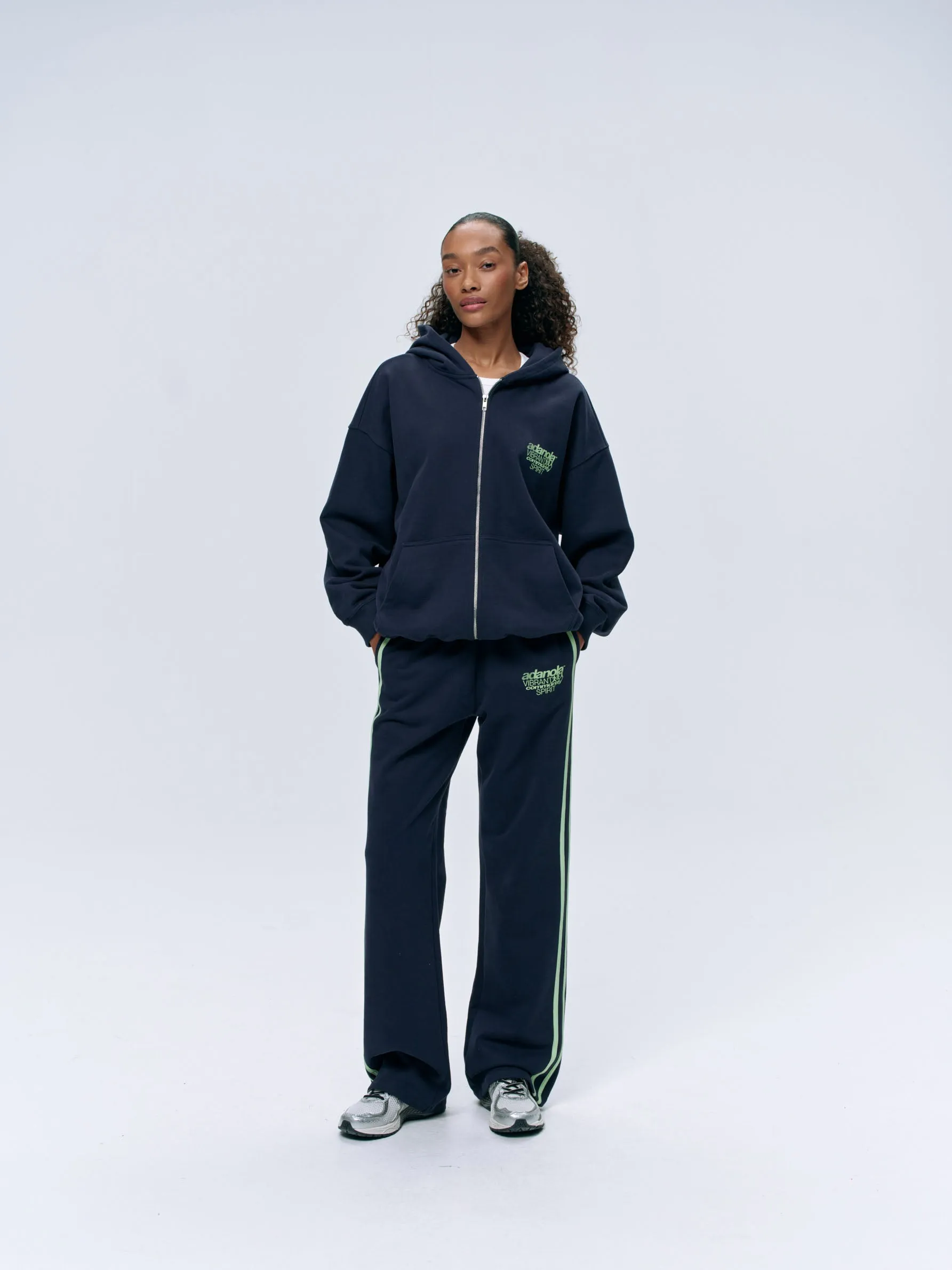 Community Spirit Oversized Full Zip Hoodie - Navy Blue/Mint Green