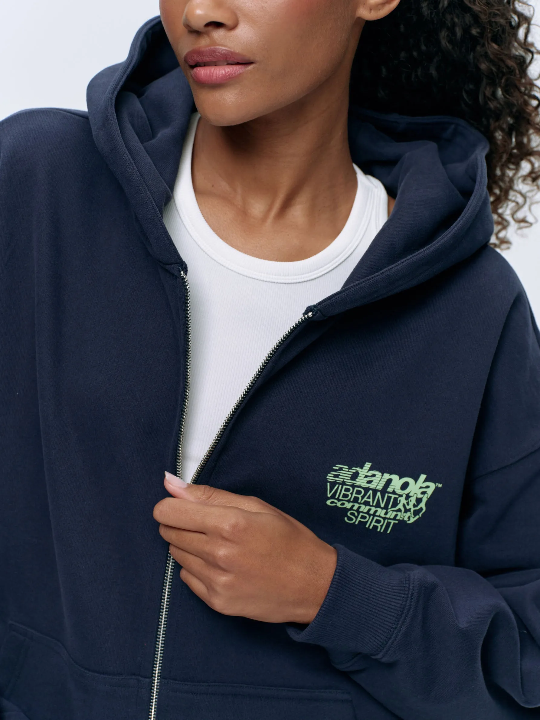 Community Spirit Oversized Full Zip Hoodie - Navy Blue/Mint Green
