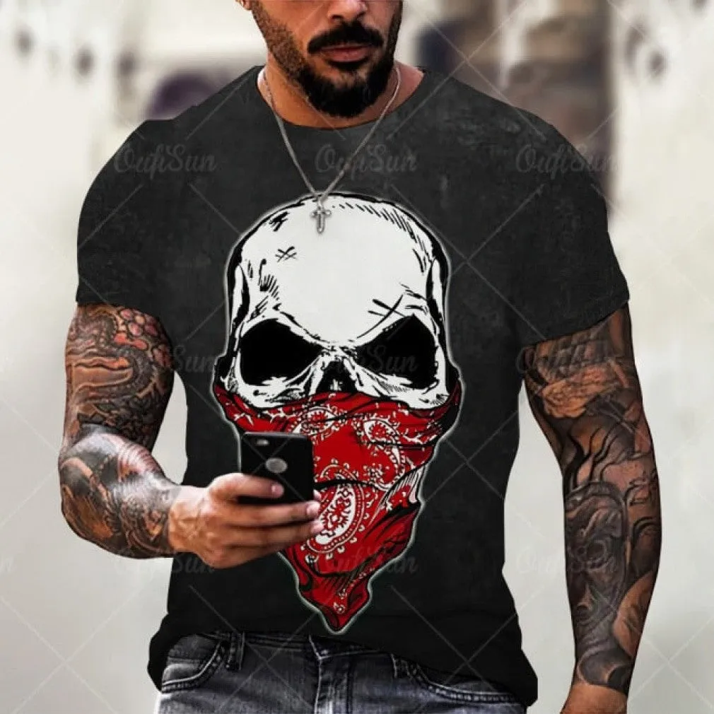 ContiNent 33 Summer New Skull Printed T Shirt For Men Casual Oversized Short Sleeve Clothes Streetwear Hip Hop 3D Printing Top Tees