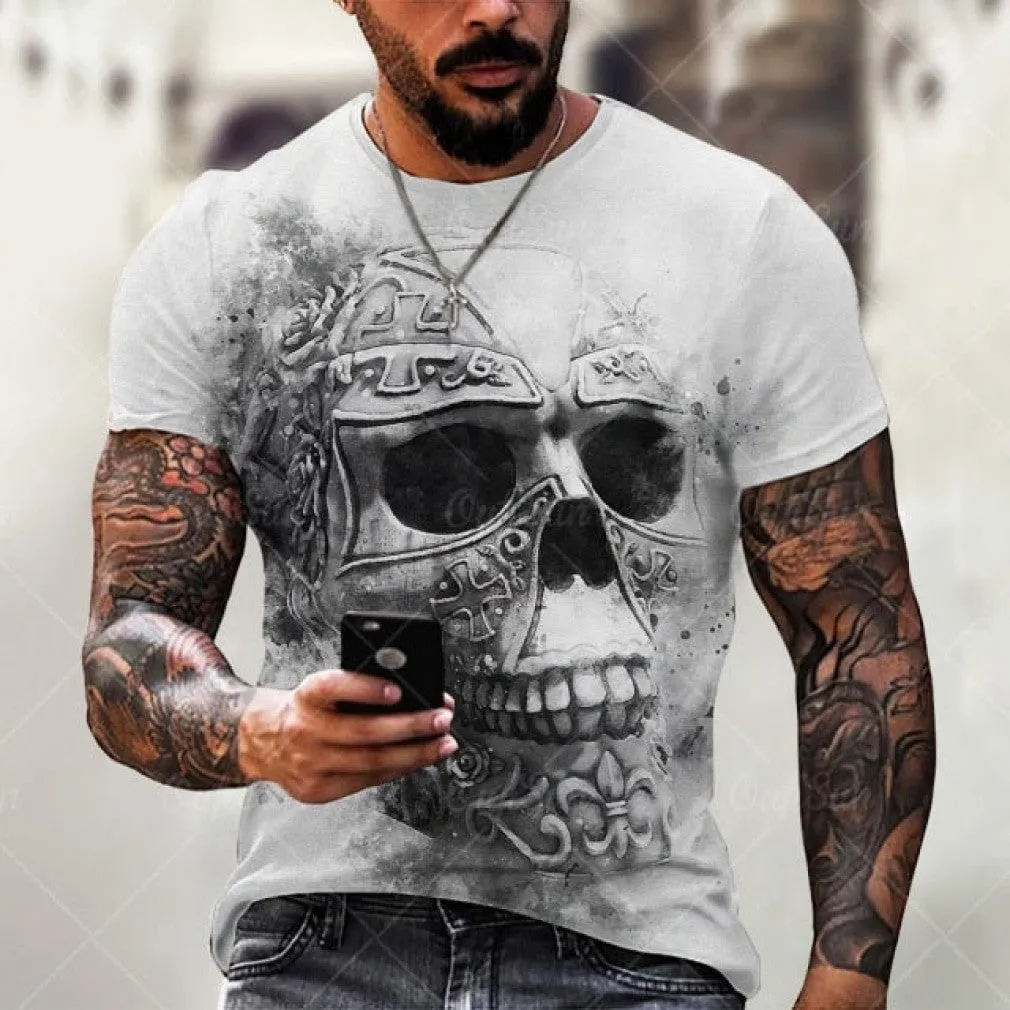 ContiNent 33 Summer New Skull Printed T Shirt For Men Casual Oversized Short Sleeve Clothes Streetwear Hip Hop 3D Printing Top Tees