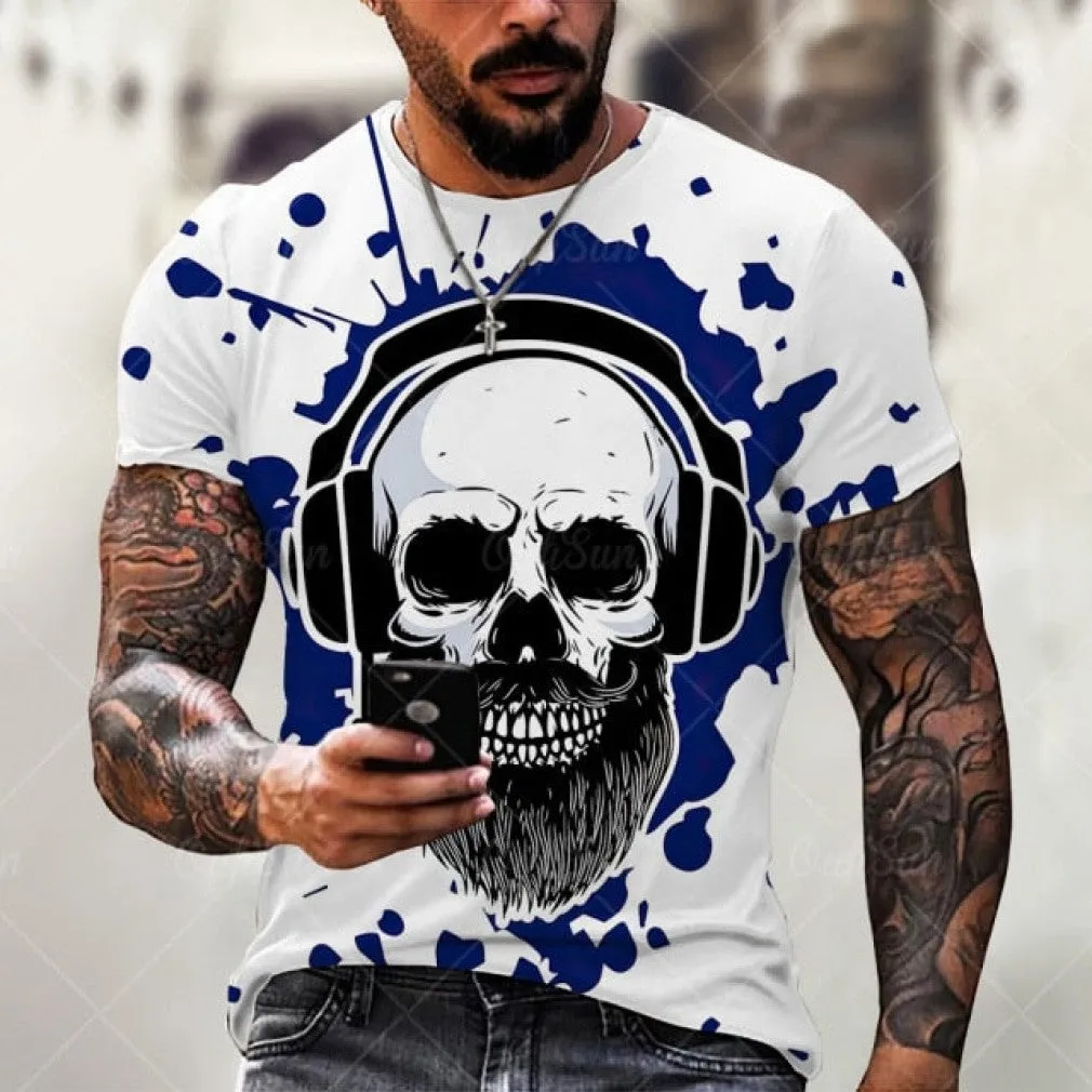 ContiNent 33 Summer New Skull Printed T Shirt For Men Casual Oversized Short Sleeve Clothes Streetwear Hip Hop 3D Printing Top Tees