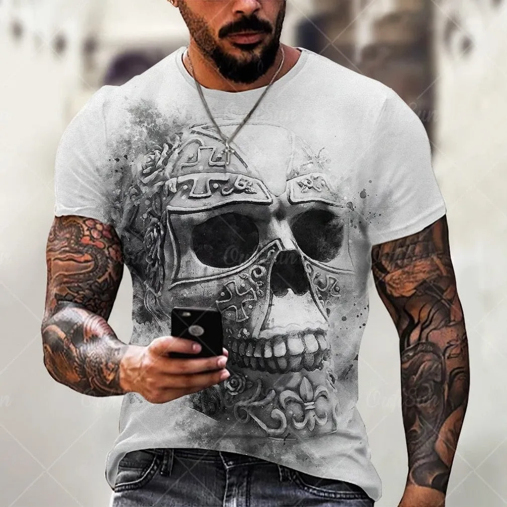 ContiNent 33 Summer New Skull Printed T Shirt For Men Casual Oversized Short Sleeve Clothes Streetwear Hip Hop 3D Printing Top Tees