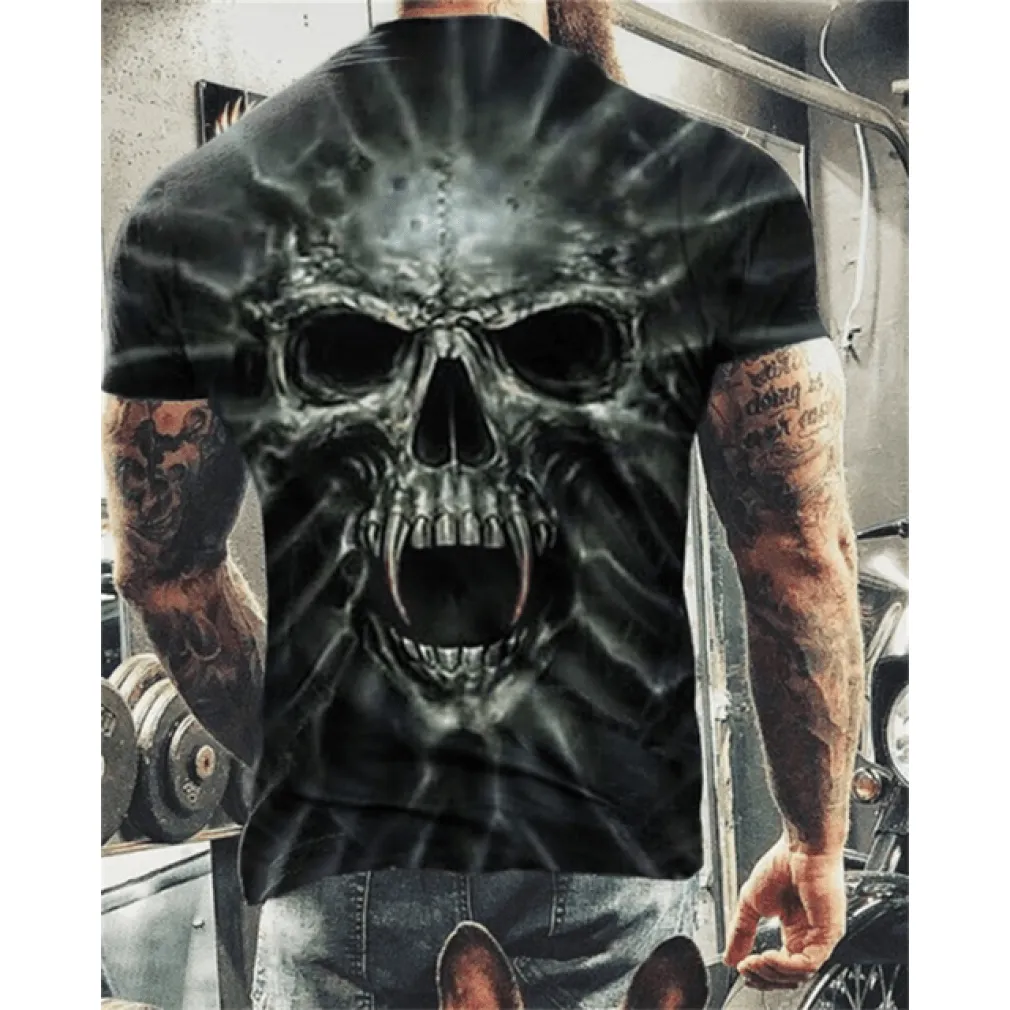 ContiNent 33 Summer New Skull Printed T Shirt For Men Casual Oversized Short Sleeve Clothes Streetwear Hip Hop 3D Printing Top Tees