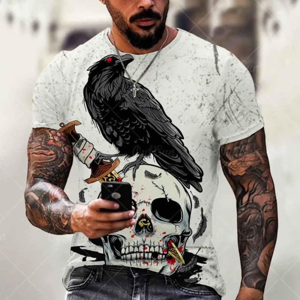 ContiNent 33 Summer New Skull Printed T Shirt For Men Casual Oversized Short Sleeve Clothes Streetwear Hip Hop 3D Printing Top Tees