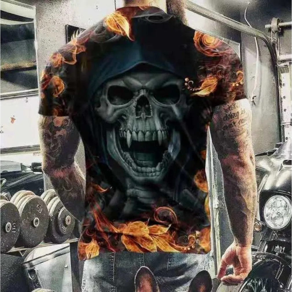 ContiNent 33 Summer New Skull Printed T Shirt For Men Casual Oversized Short Sleeve Clothes Streetwear Hip Hop 3D Printing Top Tees