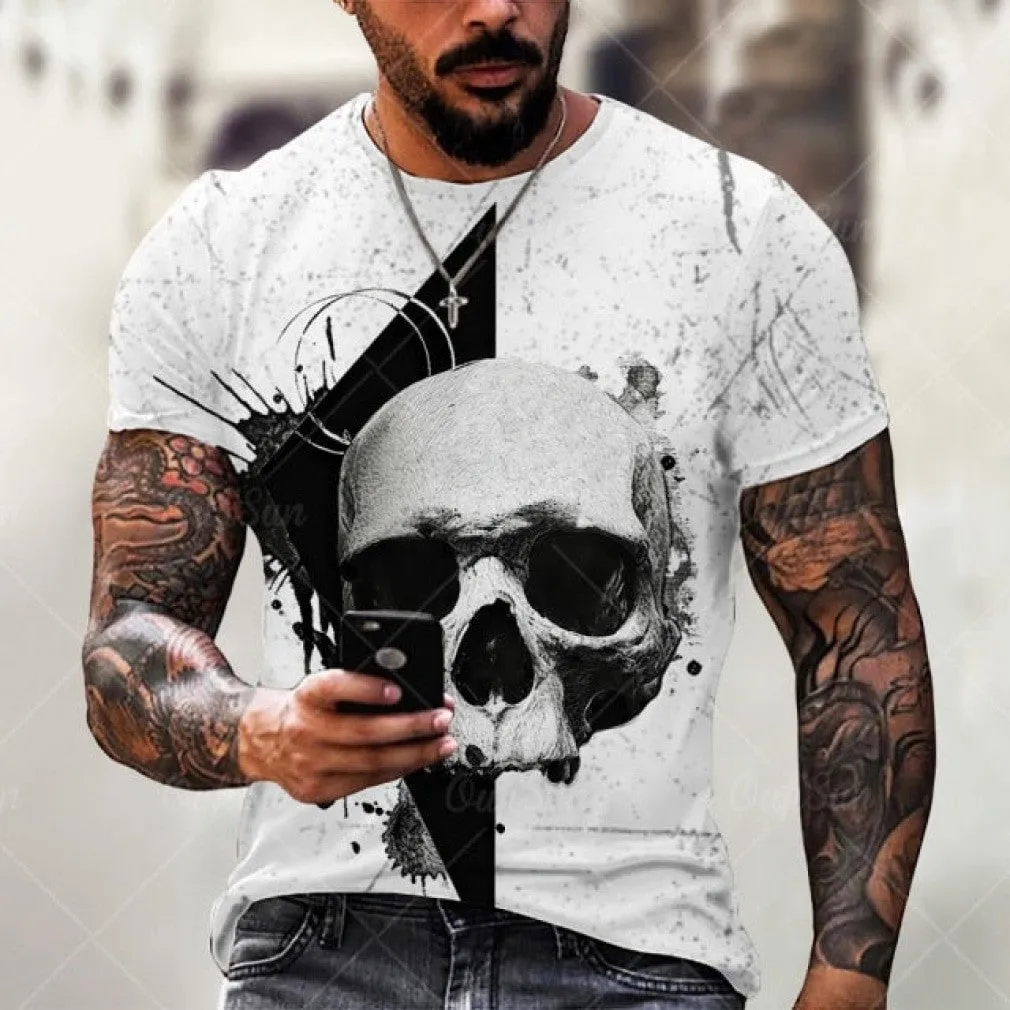 ContiNent 33 Summer New Skull Printed T Shirt For Men Casual Oversized Short Sleeve Clothes Streetwear Hip Hop 3D Printing Top Tees