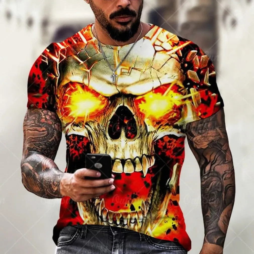 ContiNent 33 Summer New Skull Printed T Shirt For Men Casual Oversized Short Sleeve Clothes Streetwear Hip Hop 3D Printing Top Tees