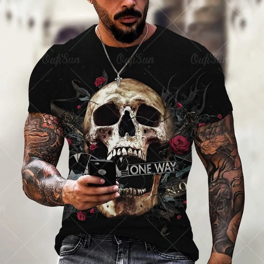 ContiNent 33 Summer New Skull Printed T Shirt For Men Casual Oversized Short Sleeve Clothes Streetwear Hip Hop 3D Printing Top Tees