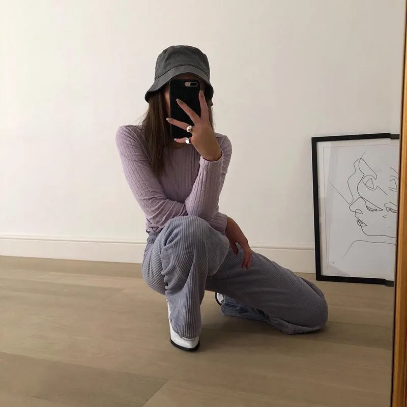 Corduroy Zipper Pocket Straight Pants