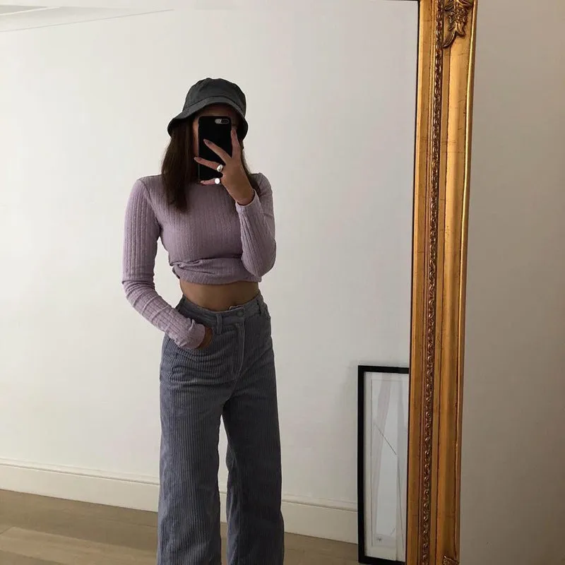 Corduroy Zipper Pocket Straight Pants