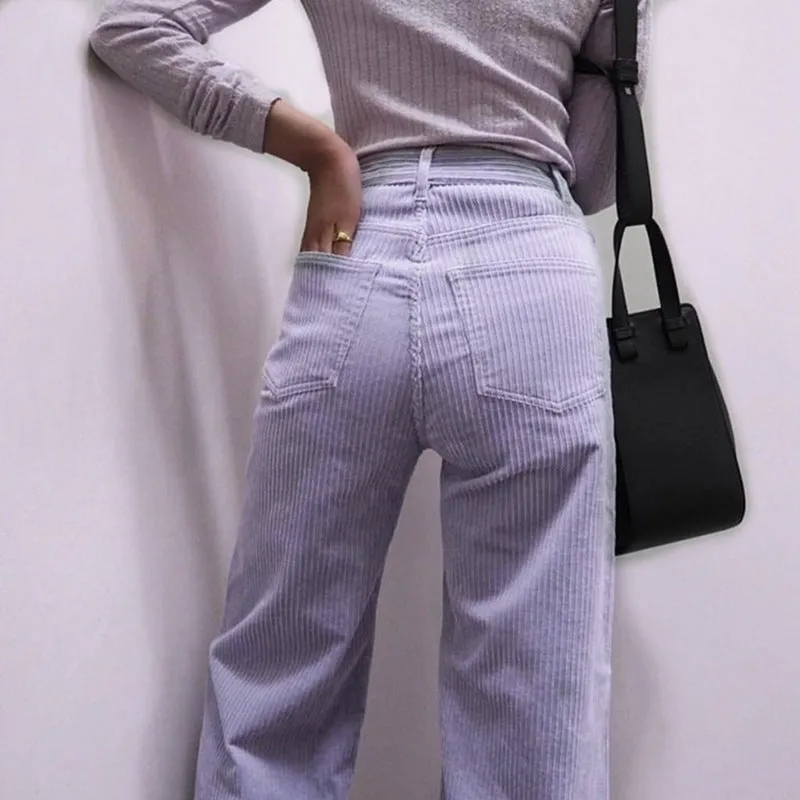 Corduroy Zipper Pocket Straight Pants
