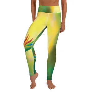 Crazy-Ass Leggings - Green Yellow Birds of Paradise - Yoga Leggings