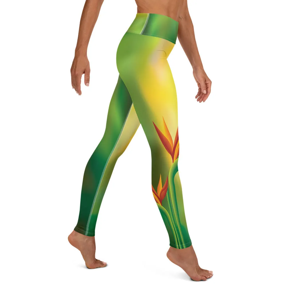 Crazy-Ass Leggings - Green Yellow Birds of Paradise - Yoga Leggings